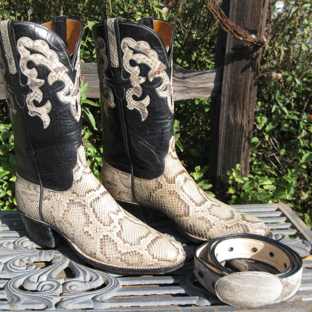 LUCCHESE HANDMADE Cowboy Boots • Snakeskin •11B